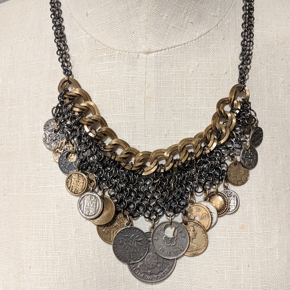 Chicos Mixed Metal Coin Bib Necklace